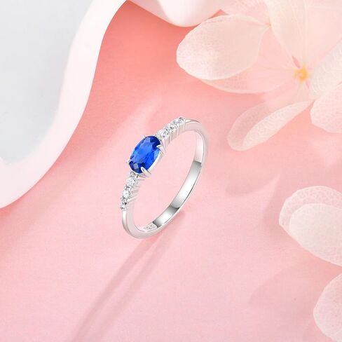 Oval Shape Birthstone Stackable Rings for Women Solid Sterling Silver Plated 18K White Gold Half Eternity Halo Cubic Zirconia Promise Engagement Wedding Band Rings Jewelry for Size 6-9 in Saudi Arabia