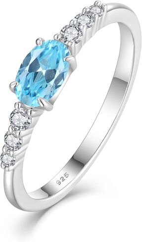 Oval Shape Birthstone Stackable Rings for Women Solid Sterling Silver Plated 18K White Gold Half Eternity Halo Cubic Zirconia Promise Engagement Wedding Band Rings Jewelry for Size 6-9 in Saudi Arabia