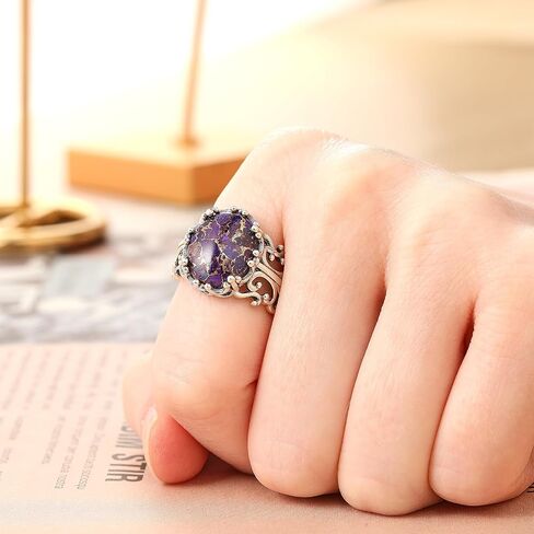 Turquoise Rings for Women 925 Sterling Silver Adjustable Ring Vintage Filigree Engagement Ring With Oval Turquoise Promise Rings for Her Birthday Jewellery Gifts in Kuwait
