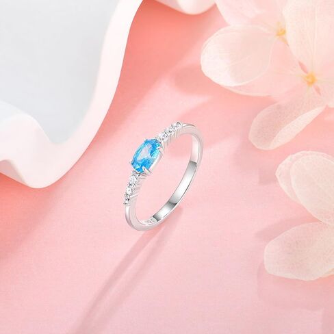 Oval Shape Birthstone Stackable Rings for Women Solid Sterling Silver Plated 18K White Gold Half Eternity Halo Cubic Zirconia Promise Engagement Wedding Band Rings Jewelry for Size 6-9 in Saudi Arabia