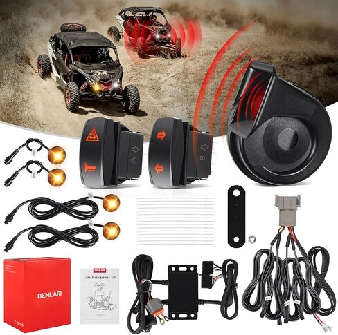 Benlari UTV ATV Turn Signal Kit - LID AMBER/WHITE LED AMBER ، وأكثر إشراقًا ، مصباح البريز المدخن ، وأصبحت صوتًا بصوت عالٍ 110 ديسيبل - مجموعة إشارة الدوران العالمي لـ UTV ATV (مقعدين و 4 مقعدين) in Kuwait