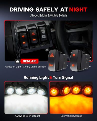 Benlari UTV ATV Turn Signal Kit - LID AMBER/WHITE LED AMBER ، وأكثر إشراقًا ، مصباح البريز المدخن ، وأصبحت صوتًا بصوت عالٍ 110 ديسيبل - مجموعة إشارة الدوران العالمي لـ UTV ATV (مقعدين و 4 مقعدين) in Kuwait