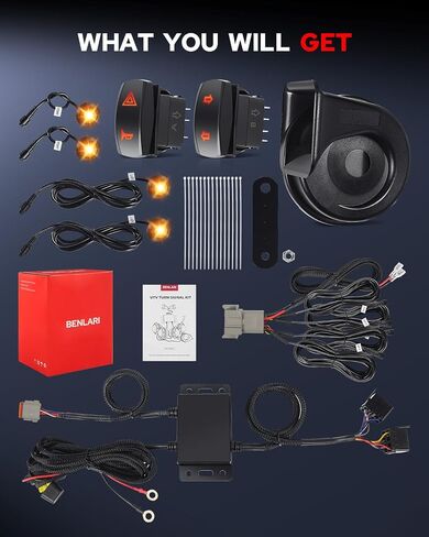 Benlari UTV ATV Turn Signal Kit - LID AMBER/WHITE LED AMBER ، وأكثر إشراقًا ، مصباح البريز المدخن ، وأصبحت صوتًا بصوت عالٍ 110 ديسيبل - مجموعة إشارة الدوران العالمي لـ UTV ATV (مقعدين و 4 مقعدين) in Kuwait