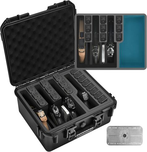 Gun Case 5 Pistol Case & 16 Magazine, Heavy Duty Handgun Hard shell - Shock Proof & Waterproof Pistol Cases with Included Silica Gel Canister - (Only Case) in Saudi Arabia