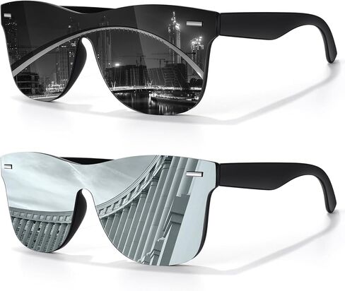 LINVO Trendy Polarized Mirrored Sunglasses Men Womens, Flat One Piece Reflective Shades for Driving Fishing UV400 Protection in Kuwait