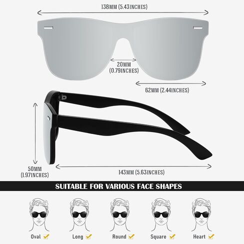 LINVO Trendy Polarized Mirrored Sunglasses Men Womens, Flat One Piece Reflective Shades for Driving Fishing UV400 Protection in Kuwait