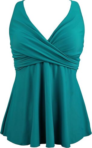 Hilor Women's Underwire Tankini Top Swimsuits V Neck Crossover Swim Tops Flared Flowy Tankini Bathing Suits Tops in Saudi Arabia