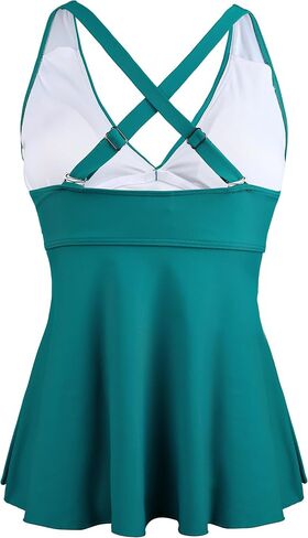 Hilor Women's Underwire Tankini Top Swimsuits V Neck Crossover Swim Tops Flared Flowy Tankini Bathing Suits Tops in Saudi Arabia