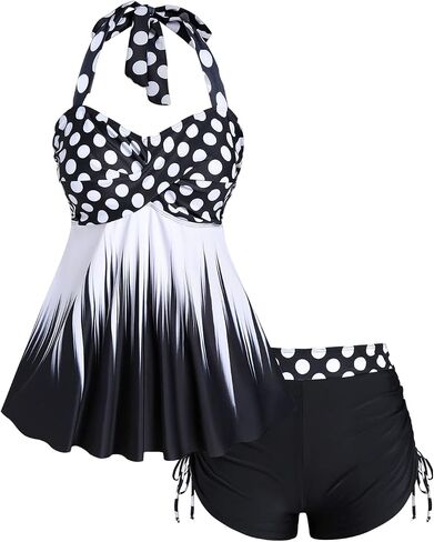Rosegal Womens Plus Size Polka Dot Halter Twist Cinched Ruched Boyshorts Tankini Swimwear in Saudi Arabia