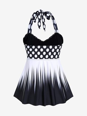 Rosegal Womens Plus Size Polka Dot Halter Twist Cinched Ruched Boyshorts Tankini Swimwear in Saudi Arabia