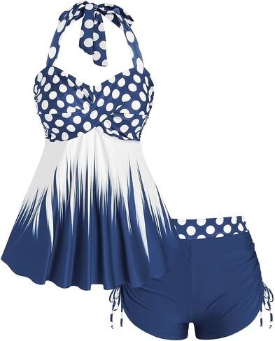 Rosegal Womens Plus Size Polka Dot Halter Twist Cinched Ruched Boyshorts Tankini Swimwear in Saudi Arabia