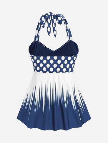 Rosegal Womens Plus Size Polka Dot Halter Twist Cinched Ruched Boyshorts Tankini Swimwear in Saudi Arabia