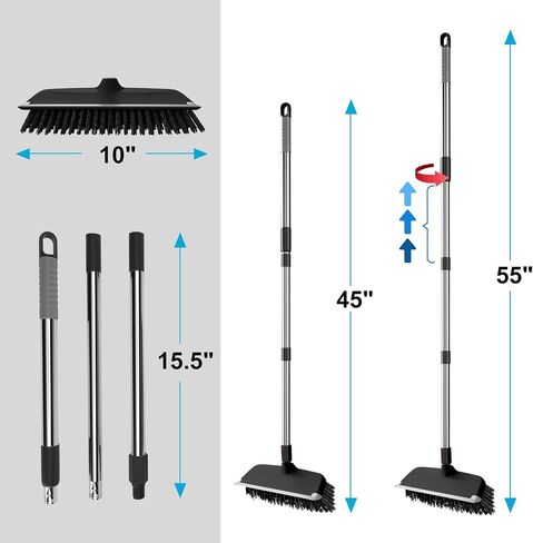 ITTAR 12" Wide Multi-Purpose Floor Scrub Brush with Long Handle, 2-in-1 Extendable Shower Scrubber Brush, Tub and Tile Cleaning Brush for Kitchen Floor, Grout, Deck, Pool, Patio, Garage in Saudi Arabia