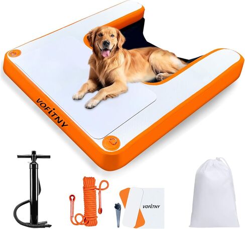 منحدر حمام السباحة للكلاب والجرو وأرصفة المياه ولوح هزلي قابل للنفخ سلم عائم ومنحدر الجرو المحمول لبحيرة حمام السباحة الداخلية (4.6 قدم × 3.3 قدم × 4 بوصة، برتقالي) in Kuwait