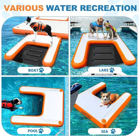 منحدر حمام السباحة للكلاب والجرو وأرصفة المياه ولوح هزلي قابل للنفخ سلم عائم ومنحدر الجرو المحمول لبحيرة حمام السباحة الداخلية (4.6 قدم × 3.3 قدم × 4 بوصة، برتقالي) in Kuwait
