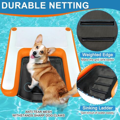 منحدر حمام السباحة للكلاب والجرو وأرصفة المياه ولوح هزلي قابل للنفخ سلم عائم ومنحدر الجرو المحمول لبحيرة حمام السباحة الداخلية (4.6 قدم × 3.3 قدم × 4 بوصة، برتقالي) in Kuwait