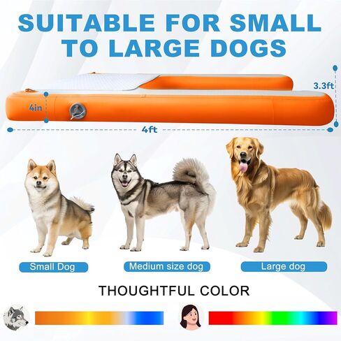 منحدر حمام السباحة للكلاب والجرو وأرصفة المياه ولوح هزلي قابل للنفخ سلم عائم ومنحدر الجرو المحمول لبحيرة حمام السباحة الداخلية (4.6 قدم × 3.3 قدم × 4 بوصة، برتقالي) in Kuwait