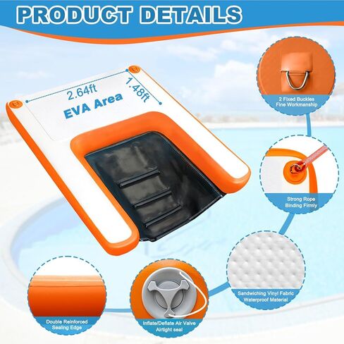 منحدر حمام السباحة للكلاب والجرو وأرصفة المياه ولوح هزلي قابل للنفخ سلم عائم ومنحدر الجرو المحمول لبحيرة حمام السباحة الداخلية (4.6 قدم × 3.3 قدم × 4 بوصة، برتقالي) in Kuwait