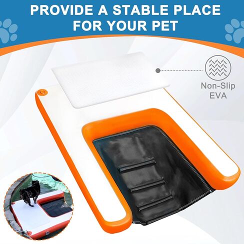 منحدر حمام السباحة للكلاب والجرو وأرصفة المياه ولوح هزلي قابل للنفخ سلم عائم ومنحدر الجرو المحمول لبحيرة حمام السباحة الداخلية (4.6 قدم × 3.3 قدم × 4 بوصة، برتقالي) in Kuwait