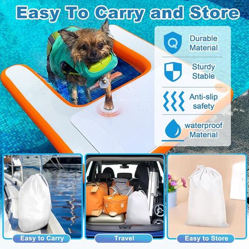 منحدر حمام السباحة للكلاب والجرو وأرصفة المياه ولوح هزلي قابل للنفخ سلم عائم ومنحدر الجرو المحمول لبحيرة حمام السباحة الداخلية (4.6 قدم × 3.3 قدم × 4 بوصة، برتقالي) in Kuwait