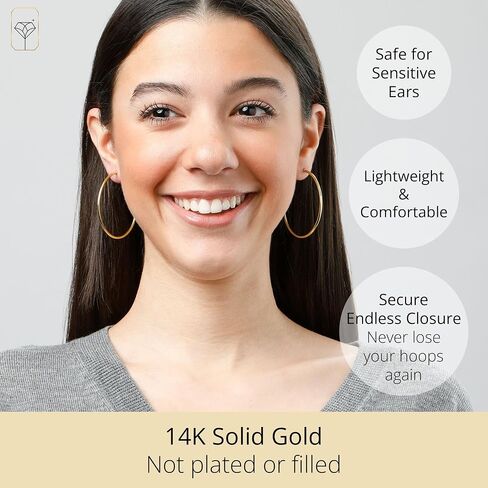 MAX + STONE Solid 14k Gold Hoop Earrings for Women | 2mm Tube, Flex Continuous 33mm (1.3 Inch) Diameter Large in Saudi Arabia