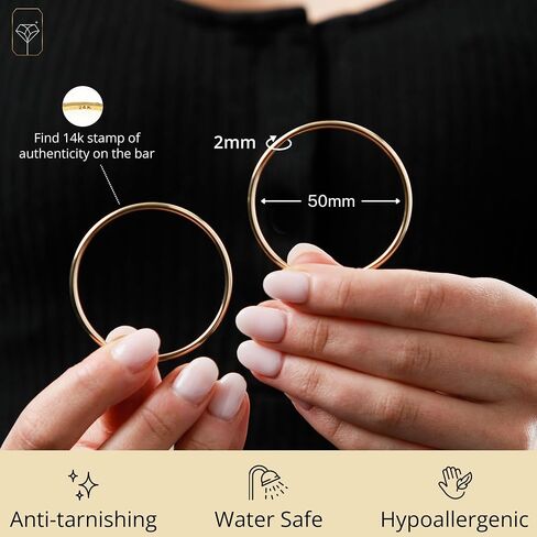 MAX + STONE Solid 14k Gold Hoop Earrings for Women | 2mm Tube, Flex Continuous 33mm (1.3 Inch) Diameter Large in Saudi Arabia