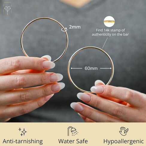 MAX + STONE Solid 14k Gold Hoop Earrings for Women | 2mm Tube, Flex Continuous 33mm (1.3 Inch) Diameter Large in Saudi Arabia