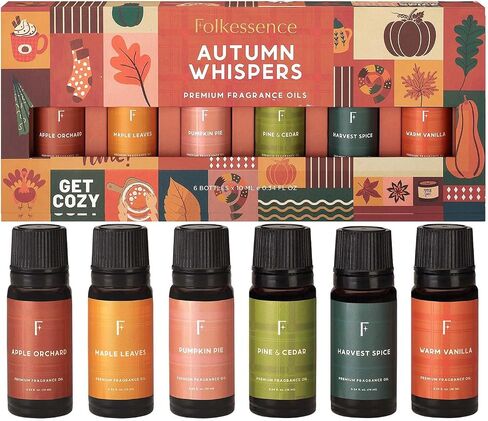 Folkulture Fall Essential Oils for Diffuser Oil, Essential Oils Set of 6 x 0.34 fl oz, 60 ml Fragrance Oil, Diffuser Oils Scents for Home, Fall Fragrance Oils - Pumpkin Spice, Caramel, Vanilla in Saudi Arabia