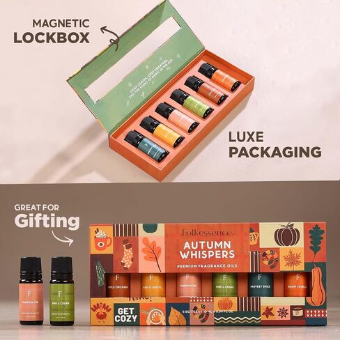 Folkulture Fall Essential Oils for Diffuser Oil, Essential Oils Set of 6 x 0.34 fl oz, 60 ml Fragrance Oil, Diffuser Oils Scents for Home, Fall Fragrance Oils - Pumpkin Spice, Caramel, Vanilla in Saudi Arabia