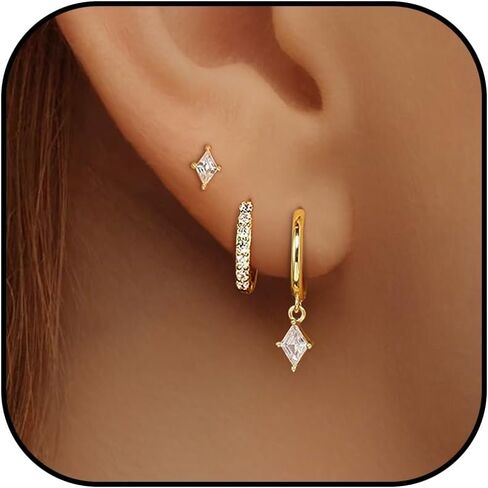 أقراط ذهبية للنساء ، 14 ألفًا من الذهب مطلي بالعصرية الصغيرة ذات الأطواق الذهب/الأطواق الفضية المغطاة بأطواق الذهب/الفضة المكوّنة للنساء. in Kuwait