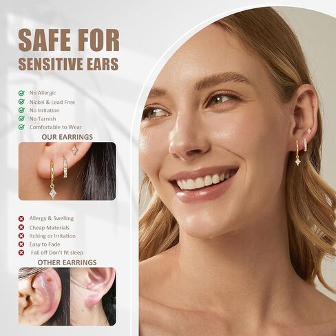 أقراط ذهبية للنساء ، 14 ألفًا من الذهب مطلي بالعصرية الصغيرة ذات الأطواق الذهب/الأطواق الفضية المغطاة بأطواق الذهب/الفضة المكوّنة للنساء. in Kuwait