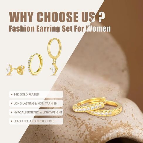 أقراط ذهبية للنساء ، 14 ألفًا من الذهب مطلي بالعصرية الصغيرة ذات الأطواق الذهب/الأطواق الفضية المغطاة بأطواق الذهب/الفضة المكوّنة للنساء. in Kuwait