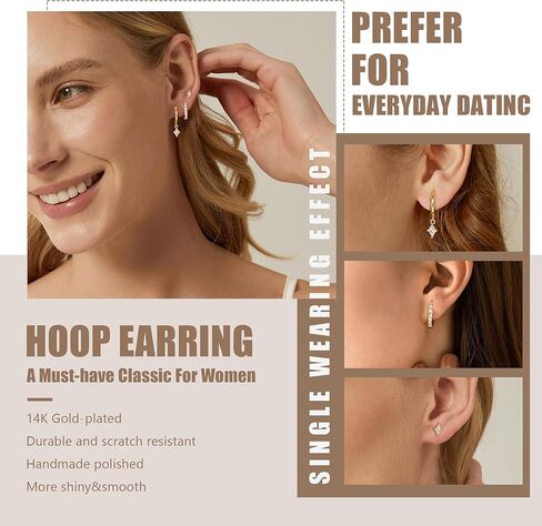 أقراط ذهبية للنساء ، 14 ألفًا من الذهب مطلي بالعصرية الصغيرة ذات الأطواق الذهب/الأطواق الفضية المغطاة بأطواق الذهب/الفضة المكوّنة للنساء. in Kuwait