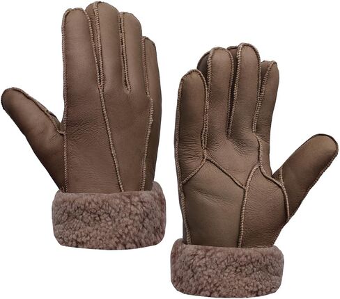 MGGMOKAY Men Leather Gloves Shearling Sheepskin Fur Lined Men Winter Gloves in Saudi Arabia