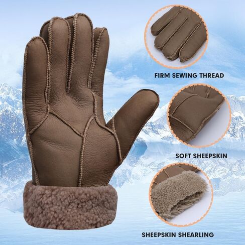 MGGMOKAY Men Leather Gloves Shearling Sheepskin Fur Lined Men Winter Gloves in Saudi Arabia
