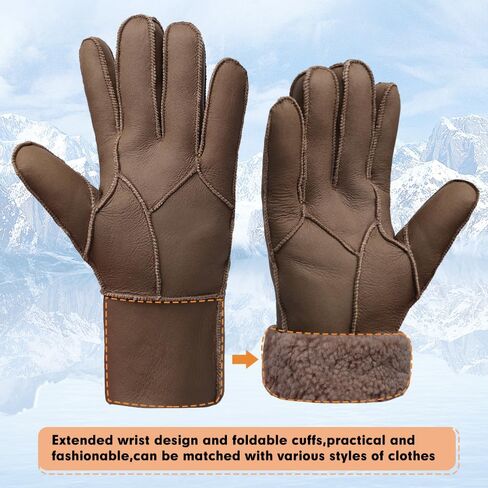 MGGMOKAY Men Leather Gloves Shearling Sheepskin Fur Lined Men Winter Gloves in Saudi Arabia