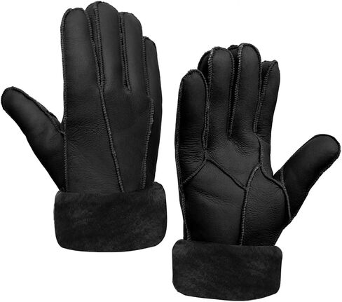 MGGMOKAY Men Leather Gloves Shearling Sheepskin Fur Lined Men Winter Gloves in Saudi Arabia