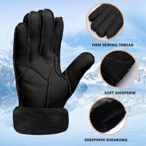 MGGMOKAY Men Leather Gloves Shearling Sheepskin Fur Lined Men Winter Gloves in Saudi Arabia