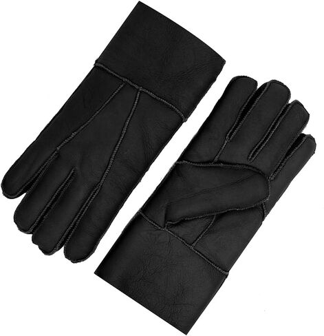 MGGMOKAY Men Leather Gloves Shearling Sheepskin Fur Lined Men Winter Gloves in Saudi Arabia