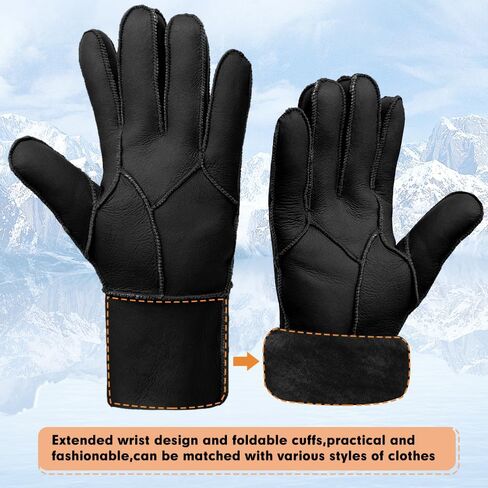 MGGMOKAY Men Leather Gloves Shearling Sheepskin Fur Lined Men Winter Gloves in Saudi Arabia
