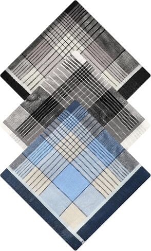 Cotton Handkerchiefs for Men, 3/6-Pack Plaid Pocket Squares – Soft Classic Large Mens Hankies for Suits, 17x17 Inches in Kuwait
