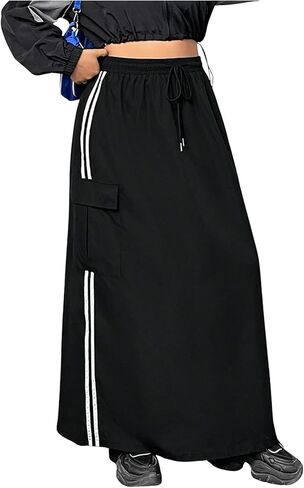 نساء زائد الحجم الشريط الجانبي تنورة شحن الرباط مرنة الخصر Maxi الطويل in Kuwait