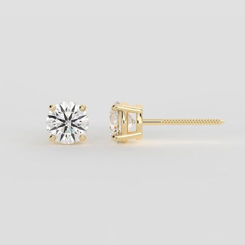IGI Certified 1 Carat (CT) Round Diamond Stud Earrings, VVS2 Clarity E Color, 14K White Gold Four-Prong Screw-Back Lab Grown in Saudi Arabia