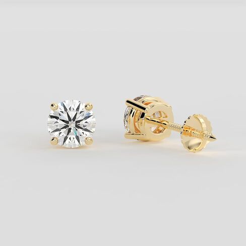 IGI Certified 1 Carat (CT) Round Diamond Stud Earrings, VVS2 Clarity E Color, 14K White Gold Four-Prong Screw-Back Lab Grown in Saudi Arabia
