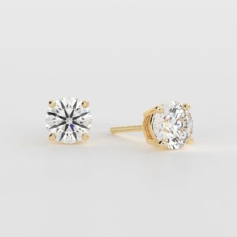 IGI Certified 1 Carat (CT) Round Diamond Stud Earrings, VVS2 Clarity E Color, 14K White Gold Four-Prong Screw-Back Lab Grown in Saudi Arabia
