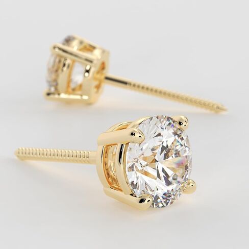 IGI Certified 1 Carat (CT) Round Diamond Stud Earrings, VVS2 Clarity E Color, 14K White Gold Four-Prong Screw-Back Lab Grown in Saudi Arabia