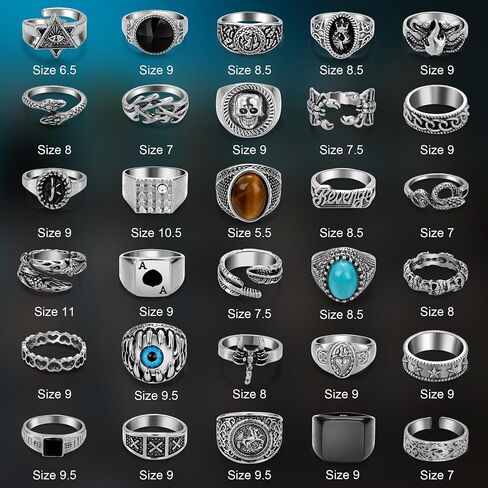 30pcs Punk Ring للرجال نساء بارد خمر خاتم الفضة القوطية القوطية حلقة حلقة حزمة قابلة للتكديس قابلة للتكديس ثعبان الأفعى حلقة العين in Kuwait