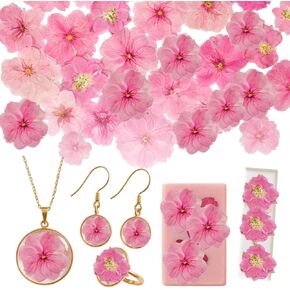 40 Pcs 4 Kinds Natural Pressed Flowers for DIY Resin Jewelry Making Floral Decors - Pink Mix 24 Cherry Blossoms & 16 Consolida Ajacis for Resin Jewelry, DIY Crafts