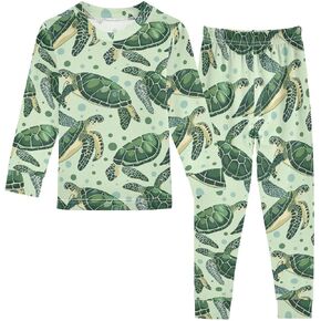 ALAZA Green Sea Turtle Bubble Pajama Set Pijamas Para Niños Long Sleeve Sleepwear
