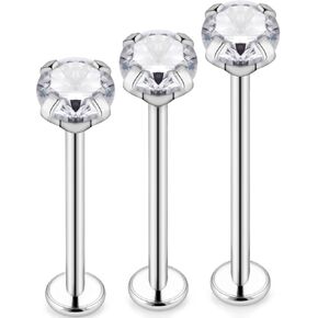 16G Titanium Cheek Dimple Piercing Jewelry Flat Back Tongue Rings Long Lip labret Rings Stud Piercing Jewelry for Women Men Bar Length 14mm 16mm 19mm